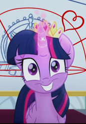 Size: 315x454 | Tagged: safe, screencap, twilight sparkle, alicorn, pony, g4, my little pony: the movie, cropped, crown, cute, female, glowing horn, horn, jewelry, looking at you, mare, nervous smile, regalia, solo, twiabetes, twilight sparkle (alicorn)