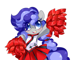 Size: 1226x1000 | Tagged: safe, alternate version, artist:loyaldis, oc, oc only, oc:cinnabyte, earth pony, pony, g4, adorkable, bipedal, cheerleader, cheerleader outfit, cheerleading, cinnabetes, clothes, cute, dork, female, heart eyes, mare, pleated skirt, pom pom, simple background, skirt, smiling, transparent background, wingding eyes