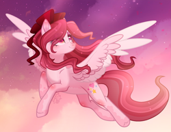 Size: 2033x1569 | Tagged: safe, artist:sparkling_light base, artist:sugaryicecreammlp, oc, oc only, oc:candy sweets, pegasus, pony, bow, female, flying, hair bow, mare, solo, two toned wings, wings