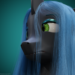 Size: 2160x2160 | Tagged: safe, artist:radiomann01, queen chrysalis, changeling, changeling queen, g4, 3d, appalled, blender, bust, disgusted, female, high res, render, simple background, solo, teeth