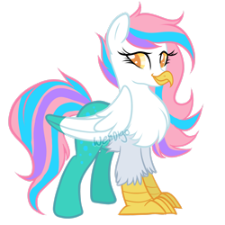 Size: 2449x2449 | Tagged: safe, artist:skulifuck, oc, oc only, oc:ivory, hippogriff, chest fluff, eyelashes, high res, hippogriff oc, simple background, smiling, solo, transparent background, watermark
