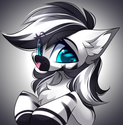 Size: 3104x3160 | Tagged: safe, artist:airiniblock, oc, oc only, oc:sarahmowwolf, earth pony, pony, zebra, zebrasus, rcf community, :p, chest fluff, commission, high res, solo, tongue out
