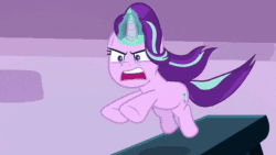 Size: 640x360 | Tagged: safe, screencap, queen chrysalis, starlight glimmer, changeling, changeling queen, pony, unicorn, g4, the ending of the end, animated, female, fight, gif, glomp, magic, mountain, school of friendship, snow, starlight vs chrysalis, tackle, teleportation, ultimate chrysalis