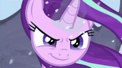 Size: 640x360 | Tagged: safe, screencap, queen chrysalis, starlight glimmer, changeling, changeling queen, pony, unicorn, g4, the ending of the end, animated, avalanche, blast, female, fight, gif, magic, magic beam, magic blast, mare, mountain, snow, starlight vs chrysalis, teleportation, ultimate chrysalis