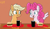 Size: 540x318 | Tagged: safe, artist:kurisunimii, applejack, pinkie pie, earth pony, pegasus, pony, g4, alternate universe, blushing, cute, date, dating, eating, female, food, french fries, happy, herbivore, lesbian, mare, pegasus pinkie pie, race swap, ship:applepie, shipping, short mane, vegan, vegan burgers