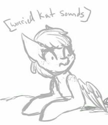 Size: 503x581 | Tagged: safe, artist:hippykat13, artist:sabokat, oc, oc only, oc:kitty sweet, pegasus, pony, april fools 2020, black and white, grayscale, monochrome, reaction image, solo, waking up, worried