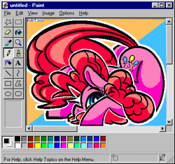 Size: 1700x1600 | Tagged: safe, artist:binkyt11, pinkie pie, earth pony, pony, g4, '90s, :p, april fools 2020, female, limited palette, mare, microsoft windows, ms paint, solo, tongue out, windows 95