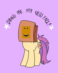 Size: 794x1004 | Tagged: safe, artist:paperbagpony, oc, oc:paper bag, earth pony, pony, 1000 hours in ms paint, chill face, draw me my new face, exploitable meme, female, meme, paper bag, roblox, wat