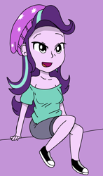 Size: 1110x1885 | Tagged: safe, artist:kalipoart, starlight glimmer, equestria girls, g4, beanie, clothes, converse, cute, glimmerbetes, hat, shoes, shorts, sitting