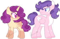Size: 2008x1312 | Tagged: safe, artist:kurosawakuro, oc, oc only, pegasus, pony, unicorn, base used, colored pupils, female, magical lesbian spawn, male, mare, offspring, parent swap au, parent:cookie crumbles, parent:posey shy, parents:cookieshy, simple background, stallion, transparent background, two toned wings, wings