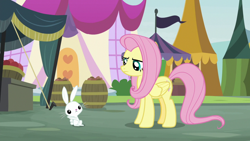 Size: 1920x1080 | Tagged: safe, screencap, angel bunny, fluttershy, pegasus, pony, rabbit, g4, she talks to angel, animal, body swap, duo, female, frown, male, mare