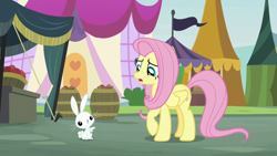 Size: 1920x1080 | Tagged: safe, screencap, angel bunny, fluttershy, pegasus, pony, rabbit, g4, she talks to angel, animal, body swap, duo, female, male, mare, raised hoof