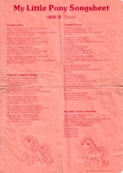 Size: 2479x3489 | Tagged: safe, cherries jubilee, tootsie, earth pony, pony, g1, official, 80s, bow, cherries cuteilee, cherries jubilee's song, cute, diatoots, female, high res, lyric sheet, lyrics, mare, my little ponies' song, posey's song, seven songs and a story, song reference, tail bow, text, tootsie's song