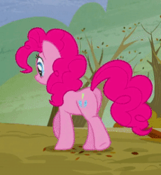Size: 248x269 | Tagged: safe, edit, edited screencap, screencap, pinkie pie, pony, g4, tanks for the memories, animated, cropped, female, gif, leaves, loop, multeity, perfect loop, solo, too much pink energy is dangerous, tree