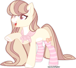 Size: 4260x3790 | Tagged: safe, artist:rerorir, earth pony, pony, bow, clothes, female, mare, open mouth, outline, simple background, smiling, socks, solo, striped socks, thigh highs, transparent background