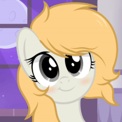 Size: 1200x1200 | Tagged: safe, alternate version, artist:pizzamovies, oc, oc only, oc:sophie hoofington, earth pony, pony, animated, blushing, cute, eye shimmer, female, looking at you, mare, moon, ocbetes, smiling, solo