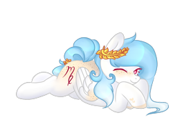 Size: 1280x990 | Tagged: safe, artist:frostwyrmsfury, oc, oc only, oc:morwyn, pegasus, pony, body freckles, female, freckles, looking at you, mare, one eye closed, prone, simple background, solo, transparent background, wink