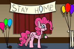 Size: 2048x1365 | Tagged: safe, artist:platinumdrop, pinkie pie, pony, g4, female, party, solo, stay at home