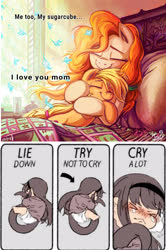 Size: 2668x4030 | Tagged: safe, artist:jowyb, edit, editor:bugs-pony.exe.4044, applejack, pear butter, earth pony, human, pony, g4, feels, female, filly, filly applejack, mare, meme, mother and child, mother and daughter, try not to cry, wholesome, younger