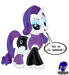 Size: 3840x4154 | Tagged: safe, artist:damlanil, rarity, pony, unicorn, g4, aerobics, clothes, female, horn, horseshoes, latex, latex suit, leg warmers, leotard, looking at you, makeup, mare, open mouth, rubber, shiny, show accurate, simple background, smiling, socks, solo, suit, talking to viewer, transparent background, workout outfit