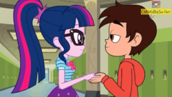 Size: 1920x1080 | Tagged: safe, artist:conikiblasu-fan, sci-twi, twilight sparkle, equestria girls, g4, animated, crossover, crossover shipping, female, glasses, kissing, male, marco diaz, ponytail, shipping, star vs the forces of evil, twilco