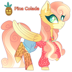 Size: 3200x3200 | Tagged: safe, artist:bublebee123, oc, oc only, oc:pina colada (ice1517), pegasus, pony, icey-verse, blouse, clothes, female, food, high res, magical lesbian spawn, mare, markings, offspring, parent:applejack, parent:strawberry sunrise, parents:applerise, pineapple, raised hoof, raised leg, shirt, shorts, simple background, socks, solo, transparent background