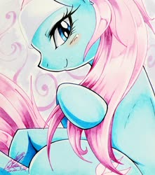 Size: 1814x2048 | Tagged: safe, artist:025aki, lotus blossom, earth pony, pony, g4, bedroom eyes, blushing, female, looking at you, mare, smiling, solo, traditional art