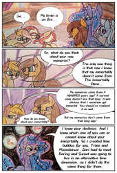 Size: 1731x2550 | Tagged: safe, artist:mysteriousshine, moondancer, princess luna, sunset shimmer, trixie, alicorn, pony, unicorn, comic:the children of the night, g4, dialogue, ethereal mane, female, mare, starry mane, traditional art