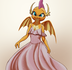 Size: 2454x2400 | Tagged: safe, artist:ahobobo, smolder, dragon, g4, :3, bridesmaid, bridesmaid dress, clothes, cute, dragoness, dress, female, high res, smiling, smolder also dresses in style, smolderbetes, solo