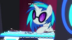 Size: 888x499 | Tagged: safe, edit, edited screencap, editor:twi clown, screencap, dj pon-3, vinyl scratch, pony, unicorn, a horse shoe-in, g4, my little pony: friendship is magic, caption, female, image macro, mare, meme, mute, mute vinyl, solo, text