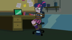 Size: 1280x720 | Tagged: safe, artist:radiantrealm, artist:sonicrock56, sci-twi, twilight sparkle, equestria girls, g4, my little pony equestria girls: friendship games, animated, bondage, bound, bound and gagged, chair, clothes, commission, crystal prep academy, crystal prep academy uniform, crystal prep shadowbolts, damsel in distress, eye shimmer, female, frilly socks, gag, glasses, high heels, kidnapped, kneesocks, muffled words, office chair, pleated skirt, rope, rope bondage, ropes, school uniform, shoes, show accurate, sitting, skirt, socks, solo, sound, struggling, tape, tape gag, tied to chair, tied up, webm