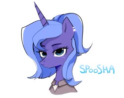 Size: 807x639 | Tagged: safe, artist:spoosha, princess luna, alicorn, pony, g4, bust, clothes, female, freckles, s1 luna, shirt, solo