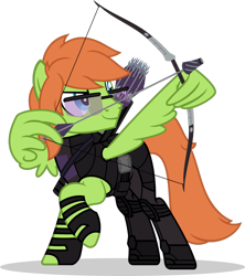 Size: 1280x1442 | Tagged: safe, artist:mlp-trailgrazer, oc, oc only, oc:raptor, pegasus, pony, arrow, bow (weapon), bow and arrow, hawkeye, male, quiver, simple background, solo, stallion, the avengers, transparent background, weapon, wing hands, wings