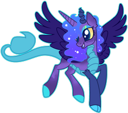 Size: 1792x1580 | Tagged: safe, artist:kurosawakuro, oc, oc only, hybrid, base used, ethereal mane, female, interspecies offspring, magical lesbian spawn, offspring, parent:cosmos, parent:princess luna, simple background, solo, starry mane, transparent background