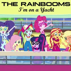 Size: 2000x2000 | Tagged: safe, edit, edited screencap, editor:grapefruitface, screencap, applejack, fluttershy, pinkie pie, rainbow dash, rarity, sci-twi, sunset shimmer, twilight sparkle, equestria girls, g4, i'm on a yacht, my little pony equestria girls: better together, clothes, high res, humane five, humane seven, humane six, lidded eyes, looking at you, single cover, the rainbooms