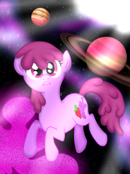 Size: 3024x4032 | Tagged: safe, artist:background basset, derpibooru exclusive, berry punch, berryshine, earth pony, pony, g4, female, floating, planet, solo, space, stars, static, zero gravity