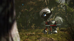 Size: 3840x2160 | Tagged: safe, artist:psfmer, oc, oc:sacred blade, butterfly, pegasus, pony, 3d, 4k, armor, foliage, forest, grass, high res, katana, open mouth, plants, raised leg, rock, source filmmaker, sword, tree, weapon