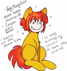 Size: 1558x1668 | Tagged: safe, artist:poofindi, oc, oc only, oc:laffy taffy, earth pony, pony, clown makeup, female, makeup, mare, sitting, solo, text