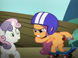 Size: 4032x3024 | Tagged: safe, screencap, scootaloo, sweetie belle, g4, season 2, the cutie pox, angry, duo, helmet