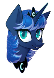 Size: 1420x2048 | Tagged: safe, artist:earthpone, derpibooru exclusive, princess luna, alicorn, pony, g4, alternate hairstyle, commission, crown, female, freckles, haircut, jewelry, mare, regalia, short hair, simple background, solo, transparent background