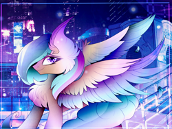 Size: 1280x960 | Tagged: safe, artist:zephyrrcue, oc, oc:mango foalix, pegasus, pony, city, colorful, cute, wings