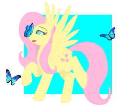 Size: 771x687 | Tagged: safe, artist:rainbowfoxxy, fluttershy, butterfly, pegasus, pony, g4, abstract background, female, mare, solo