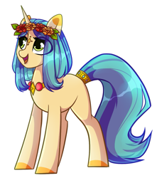 Size: 999x1129 | Tagged: safe, artist:cloud-fly, oc, oc only, oc:akila, pony, unicorn, female, floral head wreath, flower, mare, outline, simple background, solo, tail wrap, transparent background
