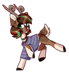 Size: 1159x1200 | Tagged: safe, artist:cloud-fly, oc, oc only, oc:basil, deer, deer pony, original species, clothes, female, outline, poncho, simple background, solo, transparent background