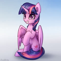 Size: 2160x2160 | Tagged: safe, artist:adagiostring, twilight sparkle, alicorn, pony, g4, chest fluff, cute, ear fluff, female, gradient background, high res, leg fluff, mare, sitting, smiling, solo, twiabetes, twilight sparkle (alicorn), ych example, your character here