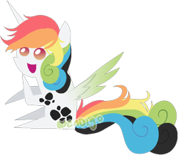Size: 664x579 | Tagged: safe, artist:skulifuck, oc, oc only, alicorn, pony, :d, alicorn oc, base used, horn, multicolored hair, pointy ponies, rainbow hair, simple background, sitting, smiling, solo, transparent background, watermark, wings