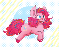 Size: 7000x5600 | Tagged: safe, artist:inkwellartz, pinkie pie, earth pony, pony, g4, abstract background, blushing, cheek fluff, cute, diapinkes, ear fluff, female, mare, open mouth, redraw, solo, unshorn fetlocks