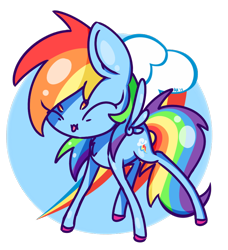 Size: 838x920 | Tagged: safe, artist:lemon-heartss, rainbow dash, pegasus, pony, g4, :p, chest fluff, chibi, colored hooves, cute, cutie mark background, dashabetes, eyes closed, female, mare, simple background, solo, tongue out, transparent background