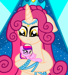 Size: 1350x1500 | Tagged: safe, artist:php185, princess amore, princess cadance, pony, g4, baby, baby pony, childhood, crown, crystal empire, jewelry, past, pegasus cadance, regalia, throne, younger