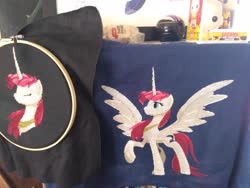 Size: 4160x3120 | Tagged: safe, artist:partsanddrafts, oc, oc only, oc:fausticorn, alicorn, pony, cross stitch, embroidery, photo